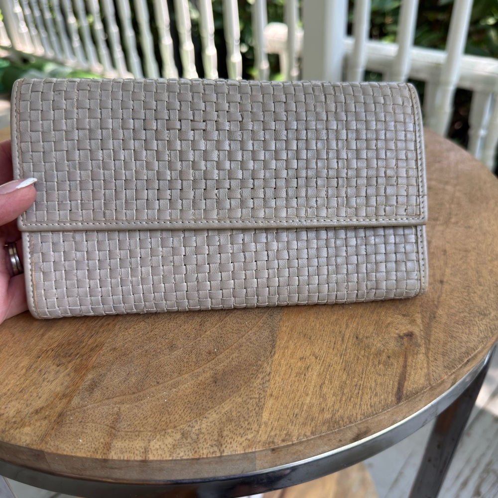 MaxMara Cream Woven Leather Clutch flap wallet